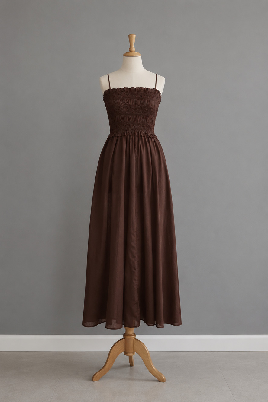 J.Crew S Brown Smocked Strapless Maxi Dress NWT $148 Retail Cottagecore Boho